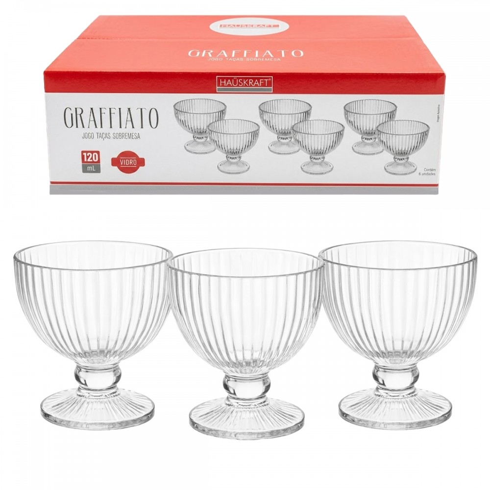 KIT 6 TAÇAS PARA SOBREMESA GRAFFIATO DE VIDRO REF: TCSB-014