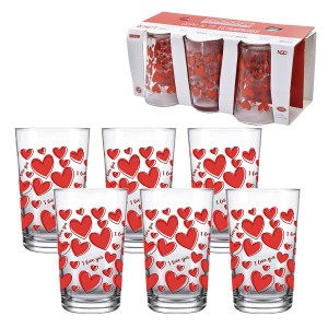 COPO ALTO COM CORAÇÃO 190ML 6 PECAS DE VIDRO REF: CPLG-093