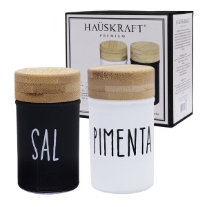 SALEIRO E PIMENTEIRO DOHA DE VIDRO E BAMBU REF: SLRO031