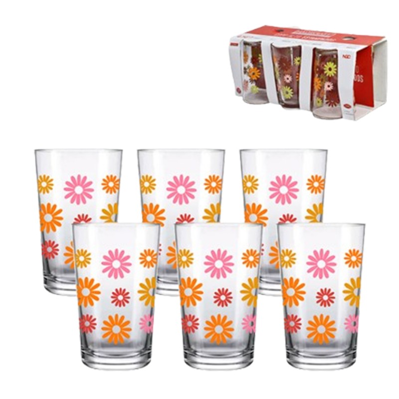 COPO ALTO COM FLORES 190ML 6 PEÇAS DE VIDRO REF: CPLG-095 COPO ALTO COM FLORES 190ML 6 PEÇAS DE VIDRO REF: CPLG-095