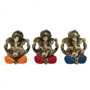ENFEITE DECORATIVO EM RESINA MODELO GANESHA COM 3 PEÇAS  REF: MRES-B147