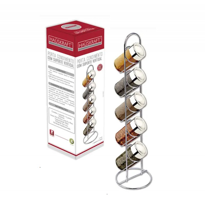 PORTA TEMPERO EM METAL COM 5 POTES  REF: PCON-001