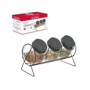 PORTA TEMPERO EM METAL COM 3 POTES PRETO  REF: PCON-029PT PORTA TEMPERO EM METAL COM 3 POTES PRETO  REF: PCON-029PT