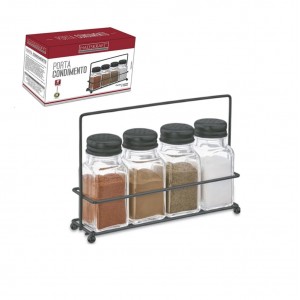 PORTA TEMPERO EM METAL COM 4 POTES  REF: PCON-028PT PORTA TEMPERO EM METAL COM 4 POTES  REF: PCON-028PT