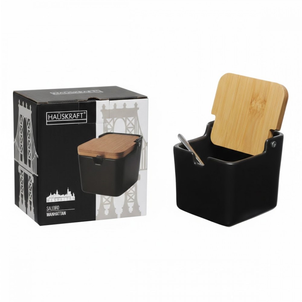 SALEIRO MANHATTAN DE PORCELANA E BAMBU 270ML REF: PCLN195/PT