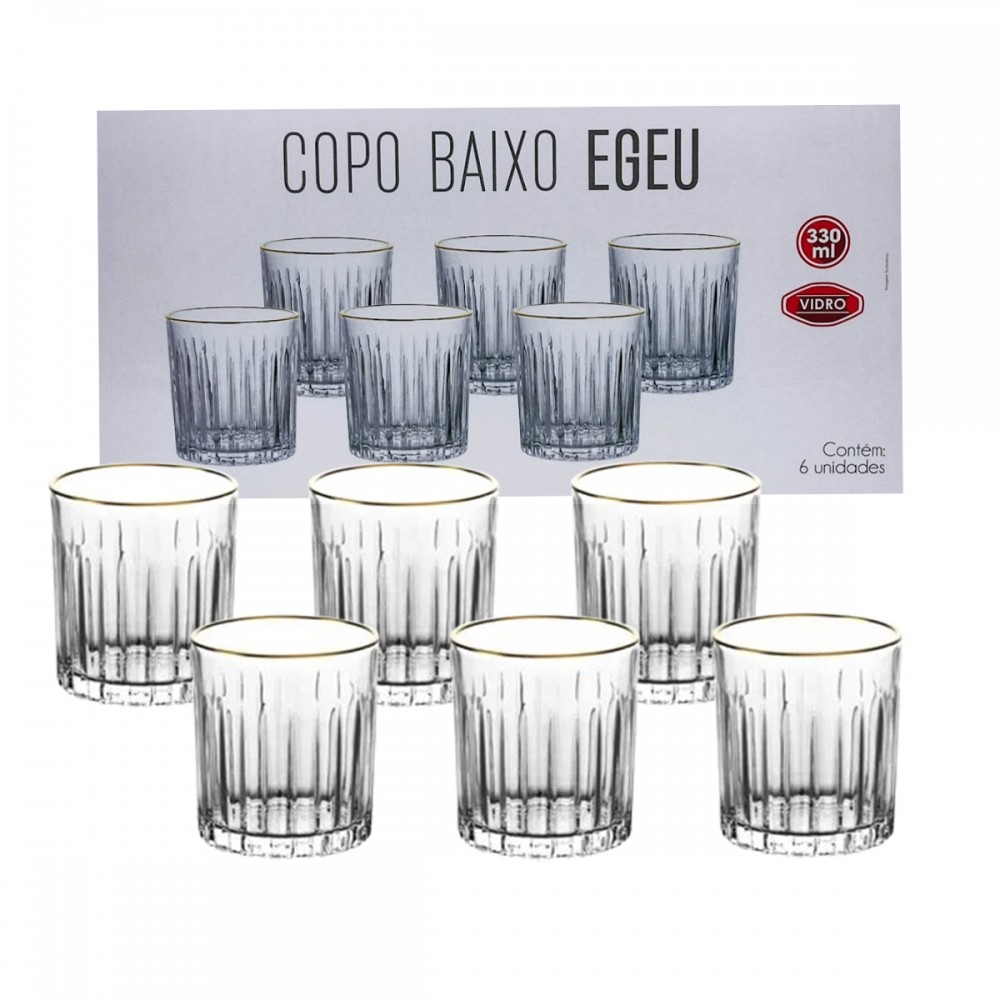 COPO BAIXO EGEU 330ML 6 PEÇAS EM VIDRO REF: CPBX014/GD