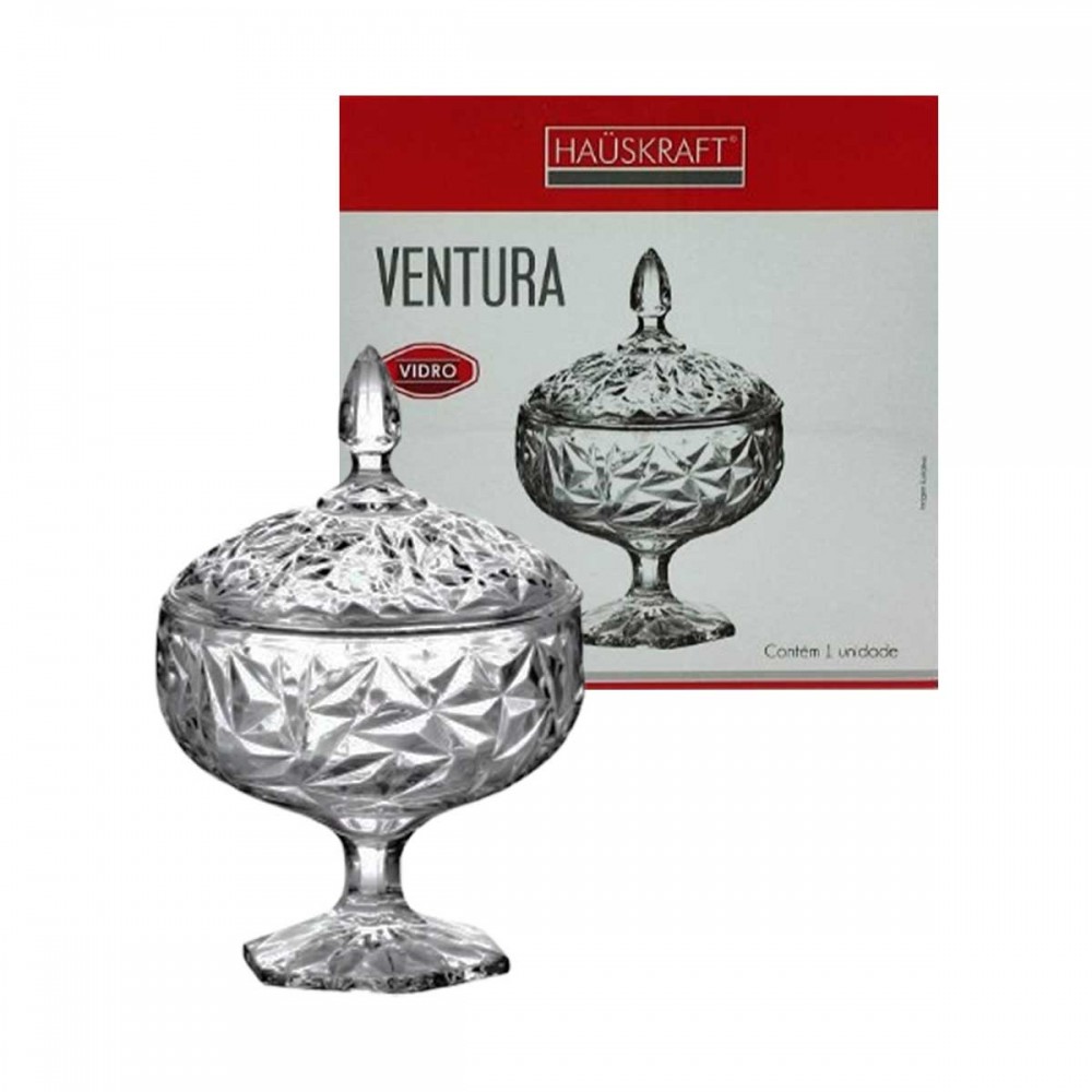 BOMBONIERE DECORATIVO COM TAMPA MODELO VENTURA EM VIDRO REF: PTCH083