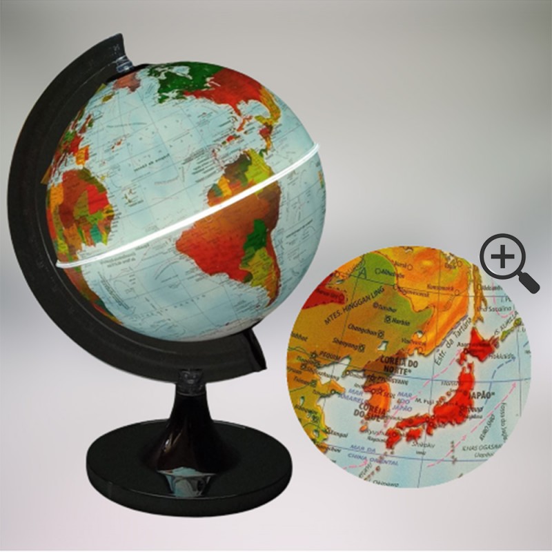 GLOBO TERRESTRE 21CM BASE CROMADA COM LED  REF: 312584
