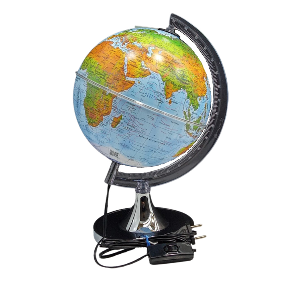 GLOBO TERRESTRE 21CM BASE CROMADA COM LED  REF: 312584