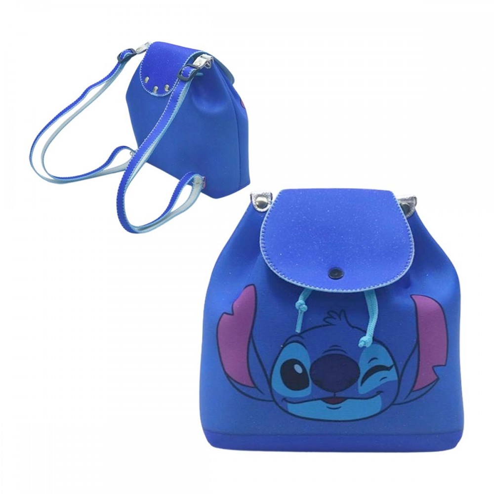 MINI MOCHILA INFANTIL MODELO STITCH EM TECIDO POÁ REF: DLB01-ST2 MINI MOCHILA INFANTIL MODELO STITCH EM TECIDO POÁ REF: DLB01-ST2