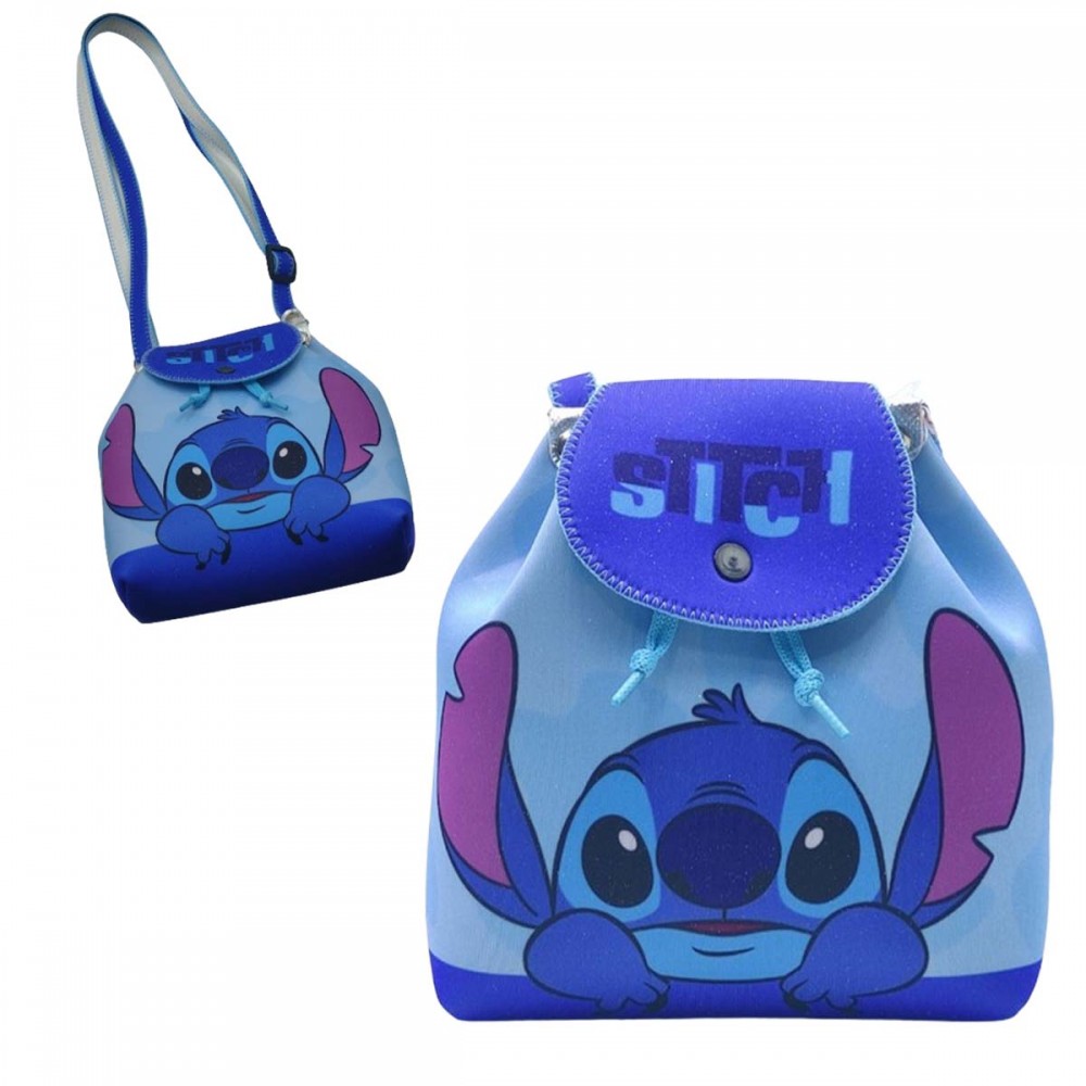 MINI BOLSA INFANTIL MODELO STITCH EM TECIDO POÁ REF: DLB02-ST3