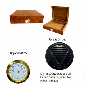 CAIXA DE CHARUTO PARA 12 PÇS COM HIGRÔMETRO E UMIDIFICADOR REF: VG12768A CAIXA DE CHARUTO PARA 12 PÇS COM HIGRÔMETRO E UMIDIFICADOR REF: VG12768A