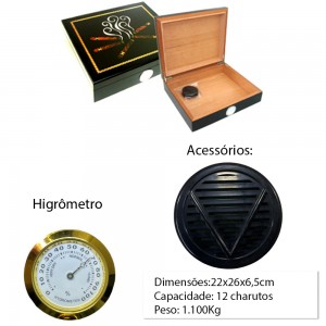 CAIXA UMIDORA DE CHARUTO PARA 12PÇS COM HIGRÔMETRO E UMIDIFICADOR REF: VG12107A CAIXA UMIDORA DE CHARUTO PARA 12PÇS COM HIGRÔMETRO E UMIDIFICADOR REF: VG12107A
