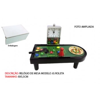 MESA DE CASSINO EM MINIATURA C/ RELÓGIO. TAM: 8x3.6x4.5CM