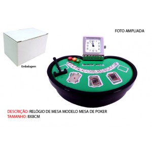 MESA DE POCKER EM MINIATURA C/ RELÓGIO. TAM: 7.5X4X4.5CM MESA DE POCKER EM MINIATURA C/ RELÓGIO. TAM: 7.5X4X4.5CM