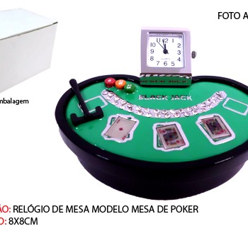 MESA DE POCKER EM MINIATURA C/ RELÓGIO. TAM: 7.5X4X4.5CM
