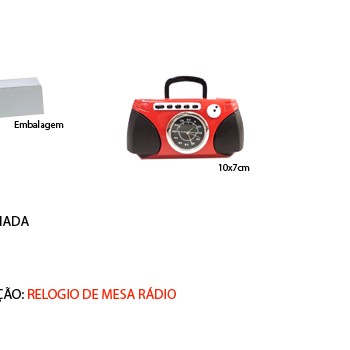RÁDIO EM MINIATURA C/ RELÓGIO. TAM: 8.5x6x3.5CM
