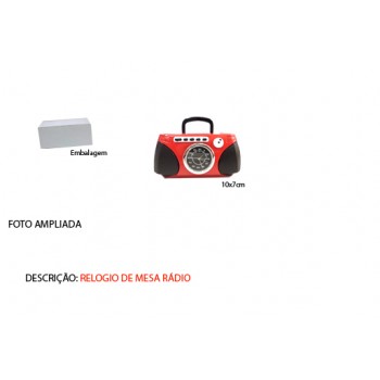 RÁDIO EM MINIATURA C/ RELÓGIO. TAM: 8.5x6x3.5CM
