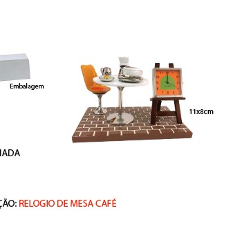 MESA E CADEIRA EM MINIATURA C/ RELÓGIO TAM: 11x7x8CM