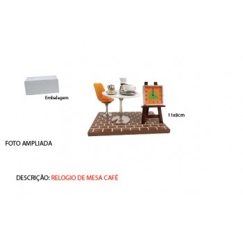 MESA E CADEIRA EM MINIATURA C/ RELÓGIO TAM: 11x7x8CM