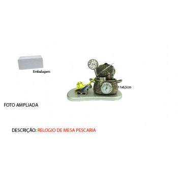 KIT PESCARIA EM MINIATURA C/ RELÓGIO. TAM:11X5.5X6.5CM