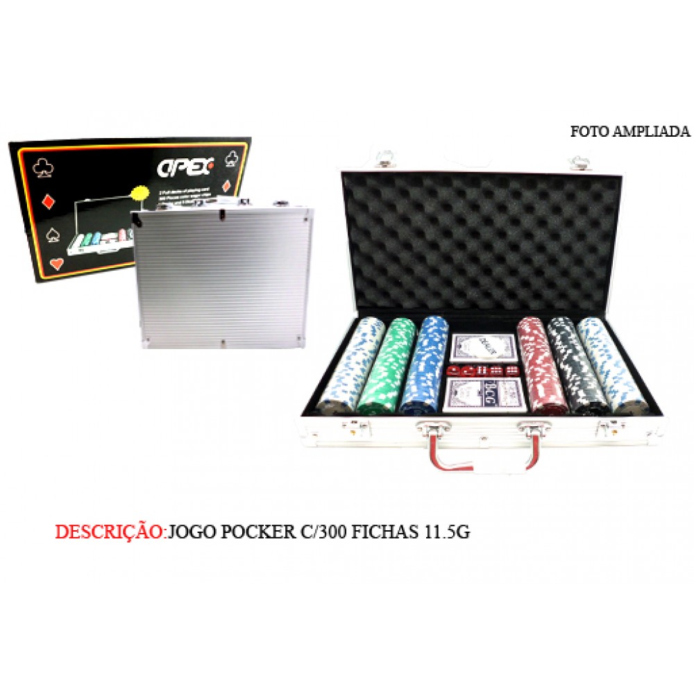 MALETA POCKER C/300 FICHAS. TAM: 38X20.5X6.5CM