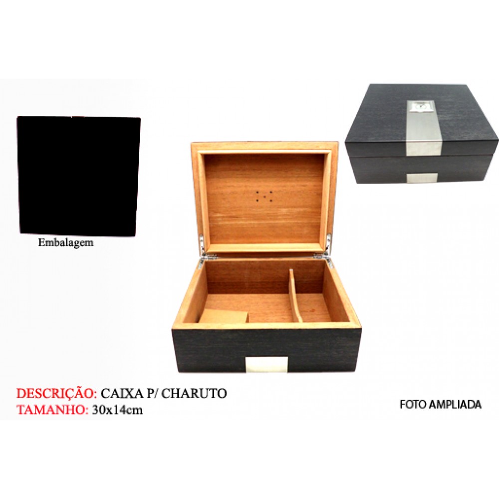 CAIXA DE CHARUTO P/10 PÇS C/ HIGRÔMETRO E UMIDIFICADOR
