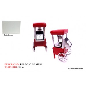 CARRINHO DE PIPOCA EM MINIATURA C/ RELÓGIO. TAM: 5X5.5X10CM
