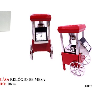CARRINHO DE PIPOCA EM MINIATURA C/ RELÓGIO. TAM: 5X5.5X10CM