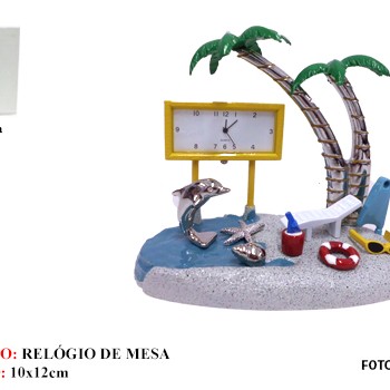 PRAIA EM MINIATURA C/ RELÓGIO. TAM:11.5X7X10.5CM
