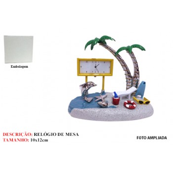 PRAIA EM MINIATURA C/ RELÓGIO. TAM:11.5X7X10.5CM