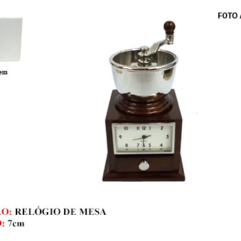 MOEDOR DE CAFE EM MINIATURA C/ RELÓGIO. TAM: 5X5X8.5CM