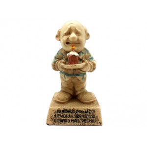 BONECO DE RESINA C/ FRASE. TAM:7.0x6.0x13.3cm