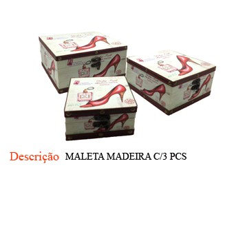 KIT MALETA C/3PÇS EM MADEIRA. TAM:21X22X11.2CM