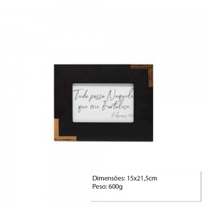 PORTA RETRATO MDF 15X21 PRETO E DOURADO REF: PF-1245-6