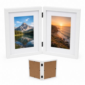 PORTA-RETRATO DUPLO MDF COM PASPATUR PARA FOTOS 10X15CM OU 15X20CM BRANCO REF: PF-11424