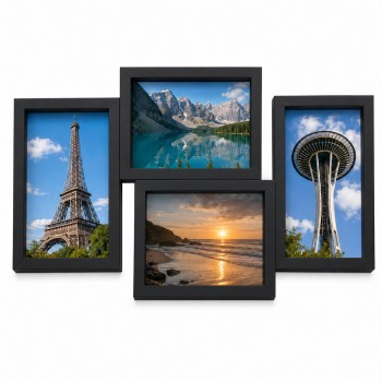 QUADRO PARA 4 FOTOS 10X15CM DE MDF PRETO REF: PF-11451