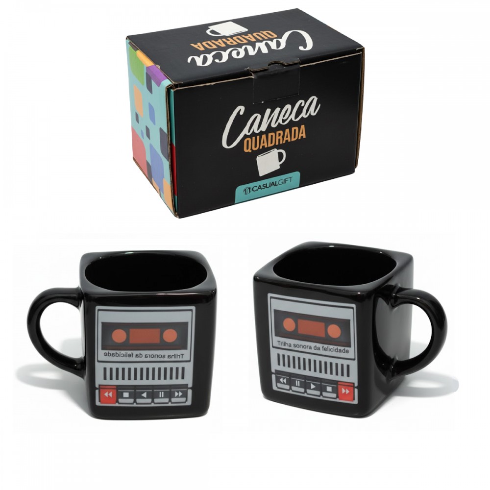 CANECA PORCELANA MODELO FITA CASSETE 200ML REF: CQ005