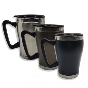 CANECA COM TAMPA EM INOX E PLÁSTICO 320ML  REF: MG-9035