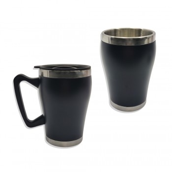 CANECA COM TAMPA EM INOX E PLÁSTICO 320ML  REF: MG-9035