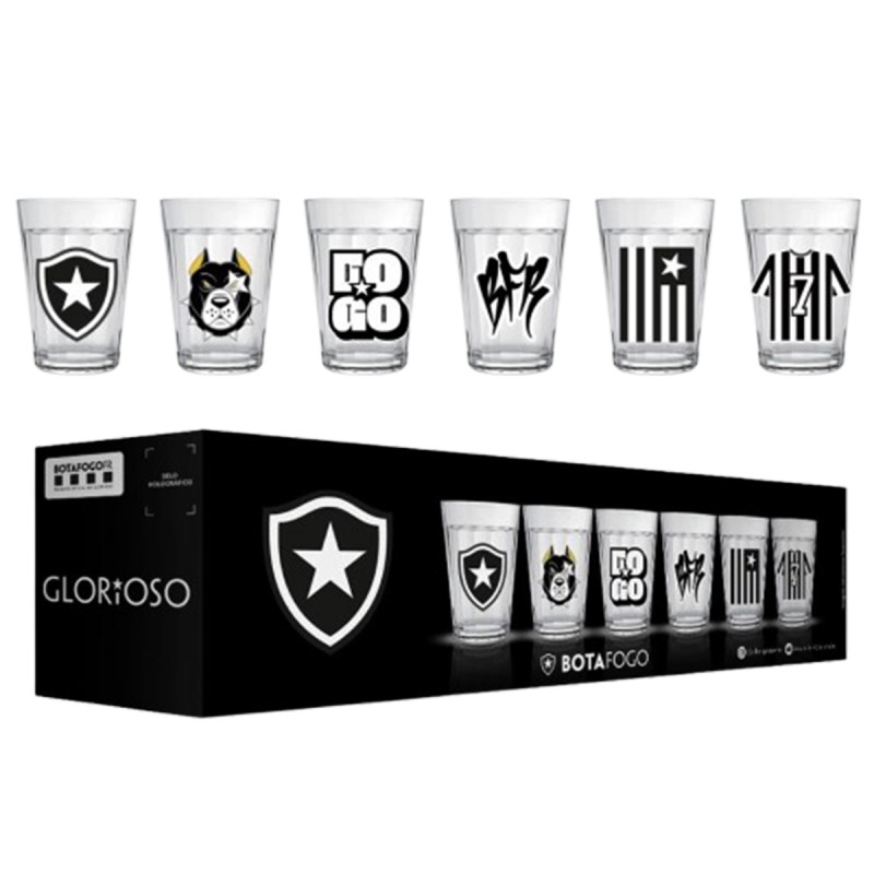 KIT 6 COPOS AMERICANO 190ML MODELO BOTAFOGO EM VIDRO REF: 2916032