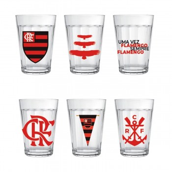 KIT 6 COPOS AMERICANOS MODELO FLAMENGO EM VIDRO 190ML REF: 2916033 KIT 6 COPOS AMERICANOS MODELO FLAMENGO EM VIDRO 190ML REF: 2916033