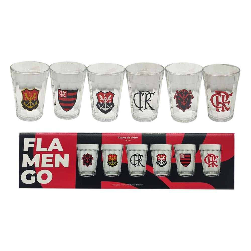 KIT 6 COPOS AMERICANOS MODELO  FLAMENGO EM VIDRO 190ML REF: 2916033