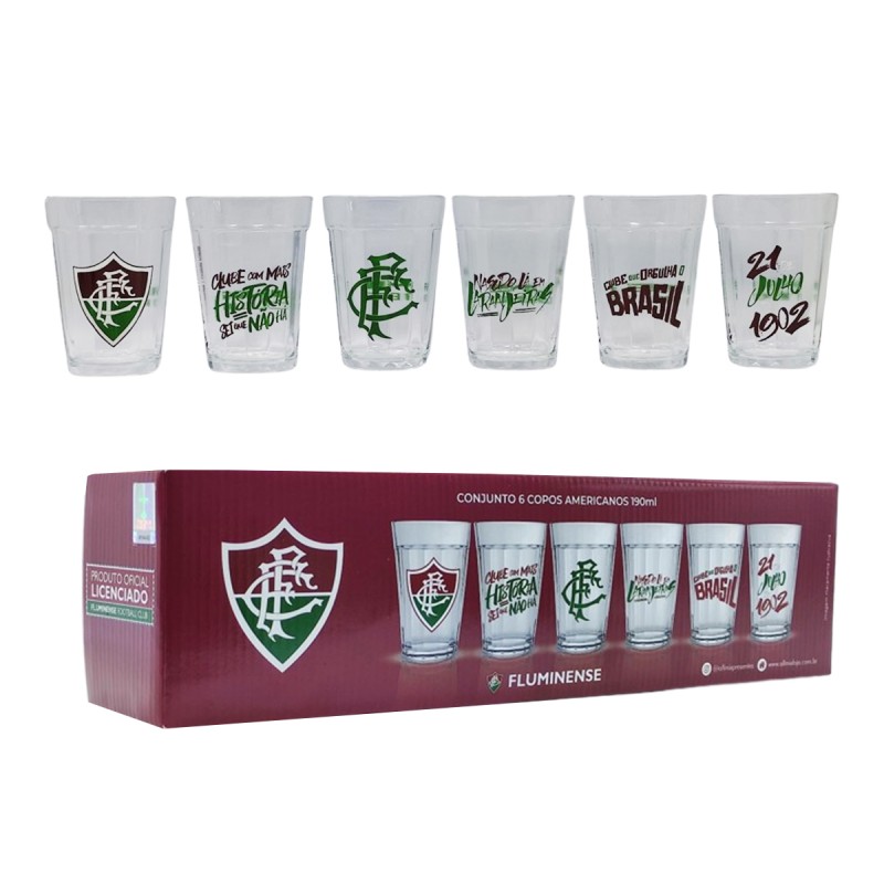 KIT 6 COPOS AMERICANO 190ML MODELO FLUMINENSE EM VIDRO REF: 2916035