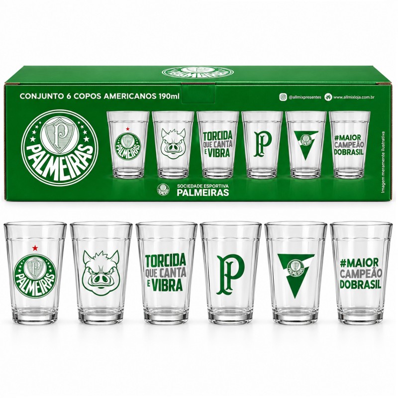 KIT 6 COPOS AMERICANOS MODELO PALMEIRAS DE VIDRO 190ML REF: 2916038 KIT 6 COPOS AMERICANOS MODELO PALMEIRAS DE VIDRO 190ML REF: 2916038
