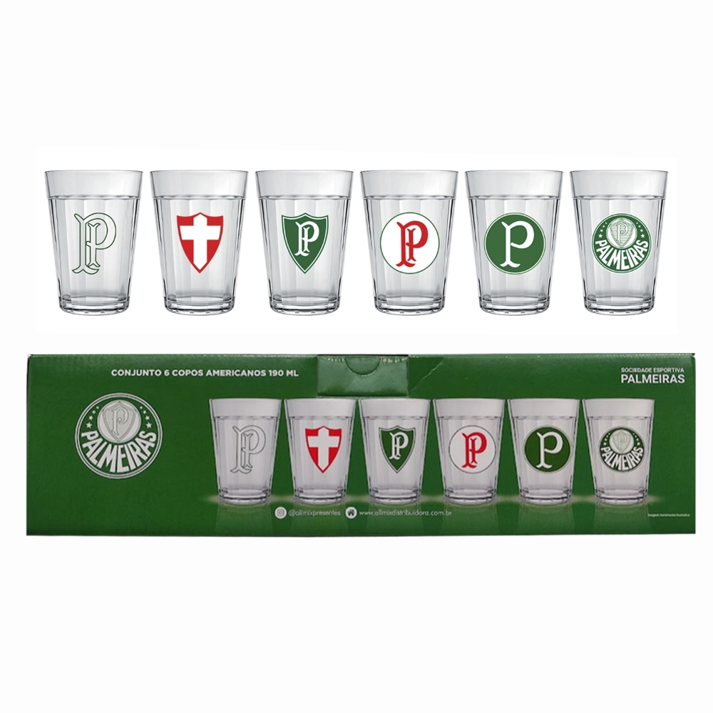 KIT 6 COPOS AMERICANOS MODELO PALMEIRAS EM VIDRO 190ML REF: 2916038