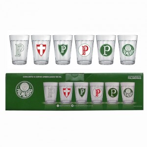 KIT 6 COPOS AMERICANOS MODELO PALMEIRAS EM VIDRO 190ML REF: 2916038 KIT 6 COPOS AMERICANOS MODELO PALMEIRAS EM VIDRO 190ML REF: 2916038