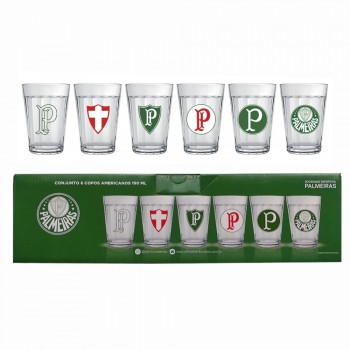 KIT 6 COPOS AMERICANOS MODELO PALMEIRAS EM VIDRO 190ML REF: 2916038