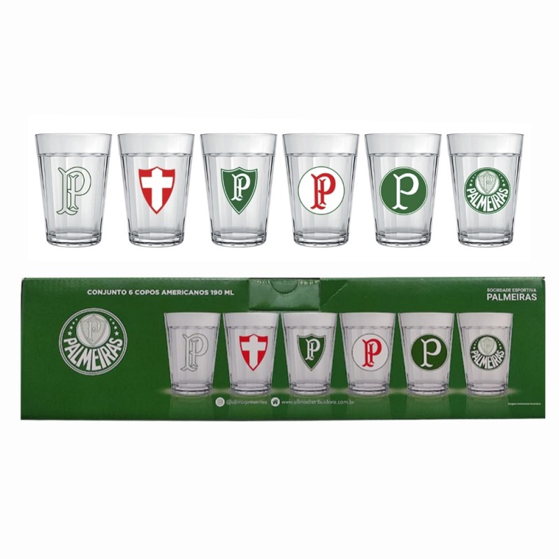 KIT 6 COPOS AMERICANOS MODELO PALMEIRAS EM VIDRO 190ML REF: 2916038