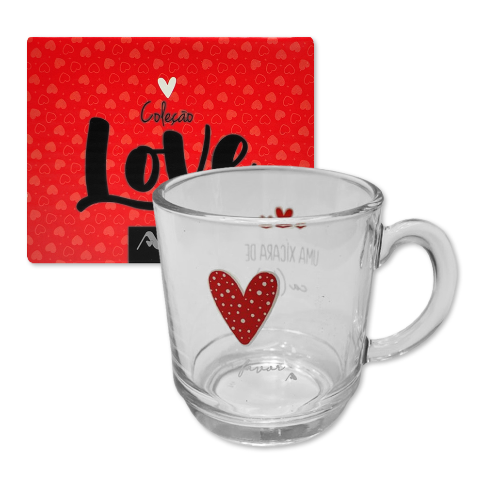 CANECA ASPEN LOVE MODELO CORAÇÕES EM VIDRO 300ML REF: 5909413